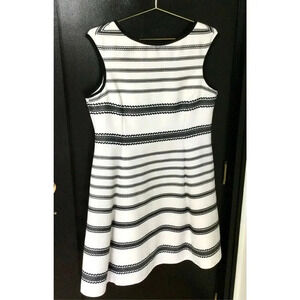 Danny and Nicole Womens Black White Striped Cap Sleeve A-Line Mini Dress Size 14